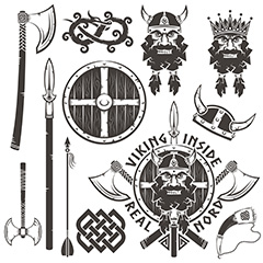 海盗船长和各种武器标签标贴矢量素材