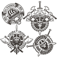 四款海盗船舵标签标贴矢量素材