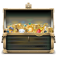打开的宝箱和里面的金银珠宝矢量素材