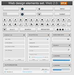 白色按钮网页设计元素合集矢量素材