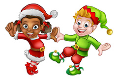 两个穿着圣诞服跳舞的儿童矢量素材