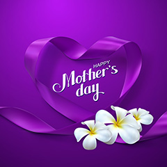 紫色爱心丝带花朵母亲节背景矢量素