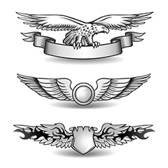 三款手绘线条老鹰翅膀徽章矢量素材