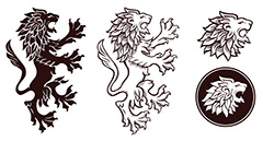 四款手绘狮子花纹标志矢量素材
