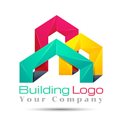 彩色立体低多边形建筑logo矢量素材