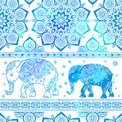 蓝色唯美花朵花纹大象图案花纹矢量素材