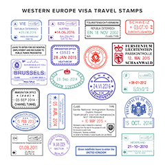 西欧签证旅游邮票矢量素材