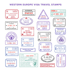 西欧签证旅游邮票矢量素材二