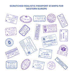 西欧签证旅游邮票矢量素材三