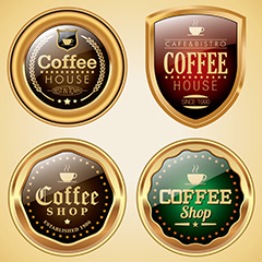 欧式金色质感咖啡标签标贴矢量素材