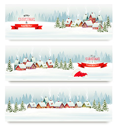 三款卡通雪景圣诞节背景矢量素材