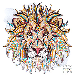 彩色手绘线纹狮子头像矢量素材