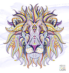 彩色潮流手绘线纹狮子矢量素材