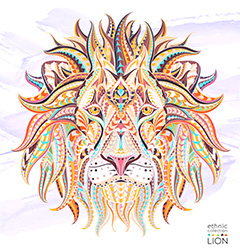 彩色潮流手绘线纹狮子头像矢量素材