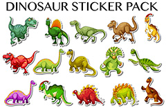 彩色恐龙贴纸包矢量素材