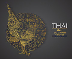 金色圆形泰国风格神鸟底纹背景矢量素材