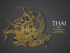 两个拿着弓箭的金色泰国神像底纹背景矢量素材