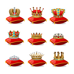 多款金色宝石皇冠展示图案矢量素材
