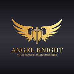 金色天使翅膀盾牌logo矢量素材
