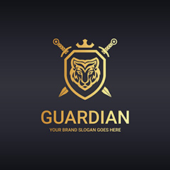 金色双剑交叉盾牌纹章logo矢量素材