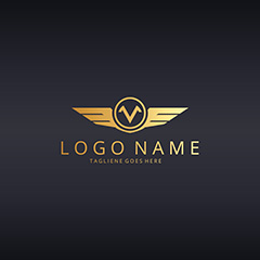 金色圆形V字翅膀logo矢量素材