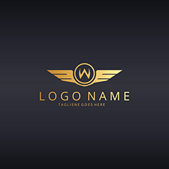 金色圆形字母翅膀logo矢量素材