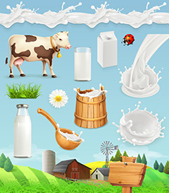 天然牧场牛奶矢量素材