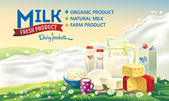 天然牛奶广告海报矢量素材