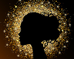金色粒子光效女性头像剪影矢量素材