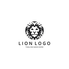 圆形黑色手绘狮子头像logo矢量素材