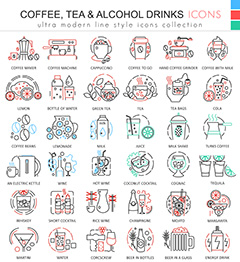 多款咖啡茶酒精饮品饮料icons图标矢量素材