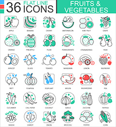 36款水果蔬菜icons图标矢量素材