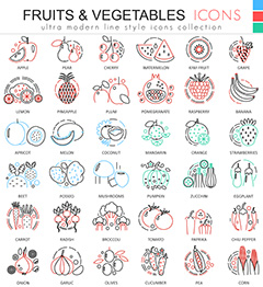 多款水果蔬菜icons图标矢量素材