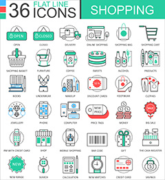 36款购物消费电子电器日用品icons图标矢量素材