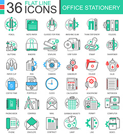 36款办公文具icons图标矢量素材