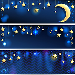 蓝色背景上的金色星星月亮装饰背景矢量素材