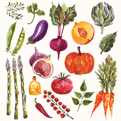 手绘多种蔬菜水果矢量素材
