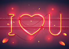 红色发光线条字母心形爱情背景矢量素材