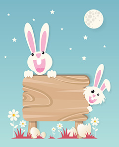 卡通兔子边框木牌矢量素材