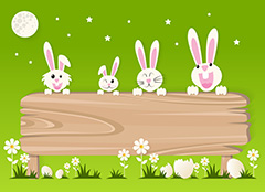 绿色卡通兔子边框木牌矢量素材