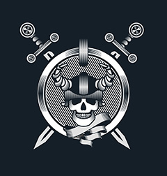 圆形盾牌骷髅武器海盗图案标志矢量
