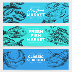 三款海鲜市场海报背景矢量素材