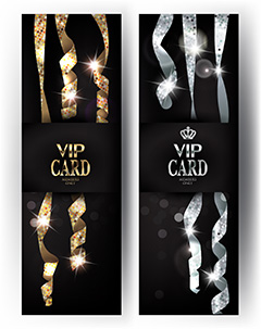 两款黑色丝带元素VIP卡片矢量素材