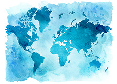 世界地图蓝色渐变水墨矢量素材