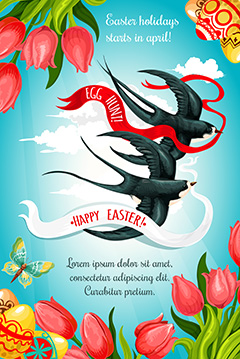 彩色卡通小燕子复活节海报矢量素材