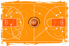 橘黄色水彩篮球场线条箭头标识矢量素材