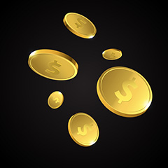 黑色背景上漂浮的金币硬币矢量素材