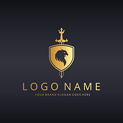 金色盾牌宝剑logo矢量素材