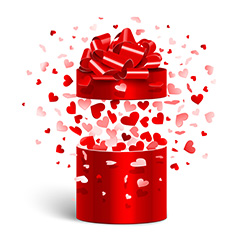 红色圆形丝带心形礼物盒矢量素材