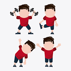 四款正在举哑铃锻炼身体的卡通人物矢量素材